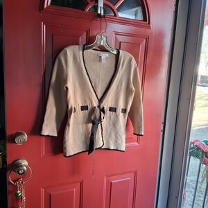 White House Black Market Cream Sweater with Black Accents